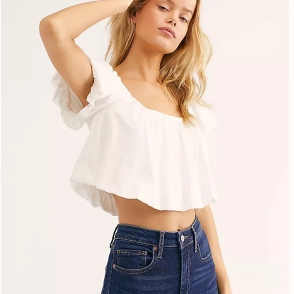 Free People Crop Top Tee Womens Medium FP We The Free Sunnie Off The Shoulder - Picture 13 of 15